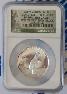 2012 P Australia $1 Kangaroo High Relief 1 Oz Silver NGC PF70 Ultra Cameo - Picture 1 of 2