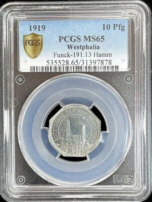 1919 GERMANY CITY OF HAMM WESTPHALIA 10 PFENNIG NOTGELD PCGS MINT STATE 65 - Image 1 of 2