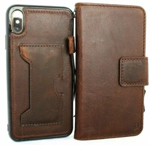 Genuine Dark Leather Case for iPhone XS Wallet Handmade Cover Detachable Holder - Picture 1 of 9