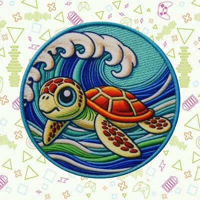 Retro Ocean Wave Sea Turtle Patch Iron-on Applique Clothing Vest Jacket Beach - Image 1 of 4