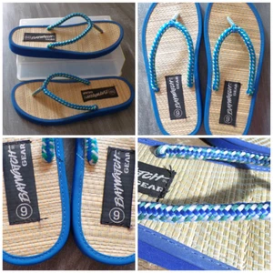 Vtg Y2k Baywatch Gear Straw Sandals Sz 6 Flip Flops Thong Blue Braided Multi New - Picture 1 of 9