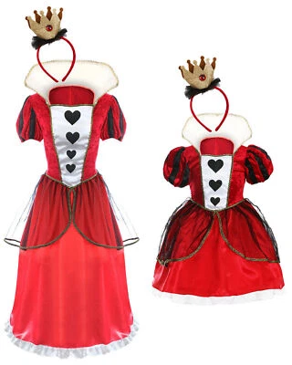 DELUXE QUEEN OF HEARTS COSTUME FANCY DRESS WONDERLAND KIDS ADULTS WORLD BOOK DAY - Image 1 of 4