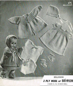 Dolls clothes knitting pattern 11"- 13" & 15" doll. Laminated copy. (V Doll 70) - Picture 1 of 1