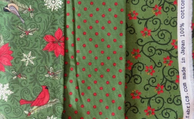 3 MODA Christmas QUARTER YARDS BIRDS, SCROLLINGS , DOTS, RED, GREEN, BEAUTIFUL - Image 1 of 2
