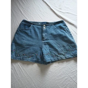 Vintage Pooh High Rise Demin Shorts Girls Size 14 Button Front Floral  - Picture 1 of 7