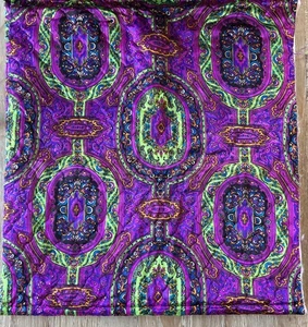 Vtg 60s Fabric Quilted Satin Medallion Bright Purple Green 2+ yds  43" x 86" - Picture 1 of 3
