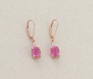 Rose Gold Over Sterling Silver Glass Filled Ruby & Natural White Topaz Earrings - Picture 1 of 8
