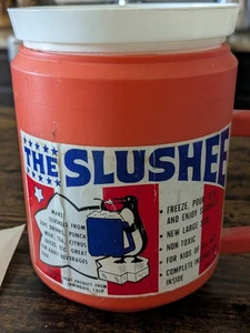 ULTRA RARE Retro Vintage THE SLUSHEE Mug U.P.M. Co Orange White w/ Instructions - Picture 1 of 11