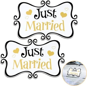 2 Pcs Large Just Married Car Decorations Just Married Car Magnets Sign Decoratio - Picture 1 of 7