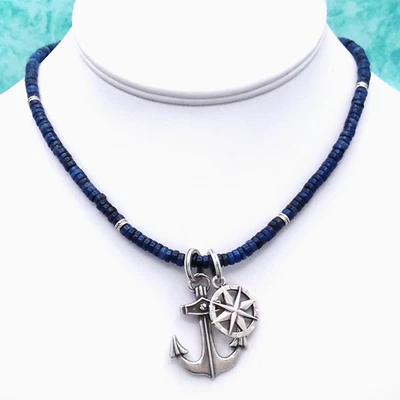 Collar náutico Brighton Anchor & Soul cuentas Heishi azul nuevo con etiquetas joyería de $148 Foto 1 de 3