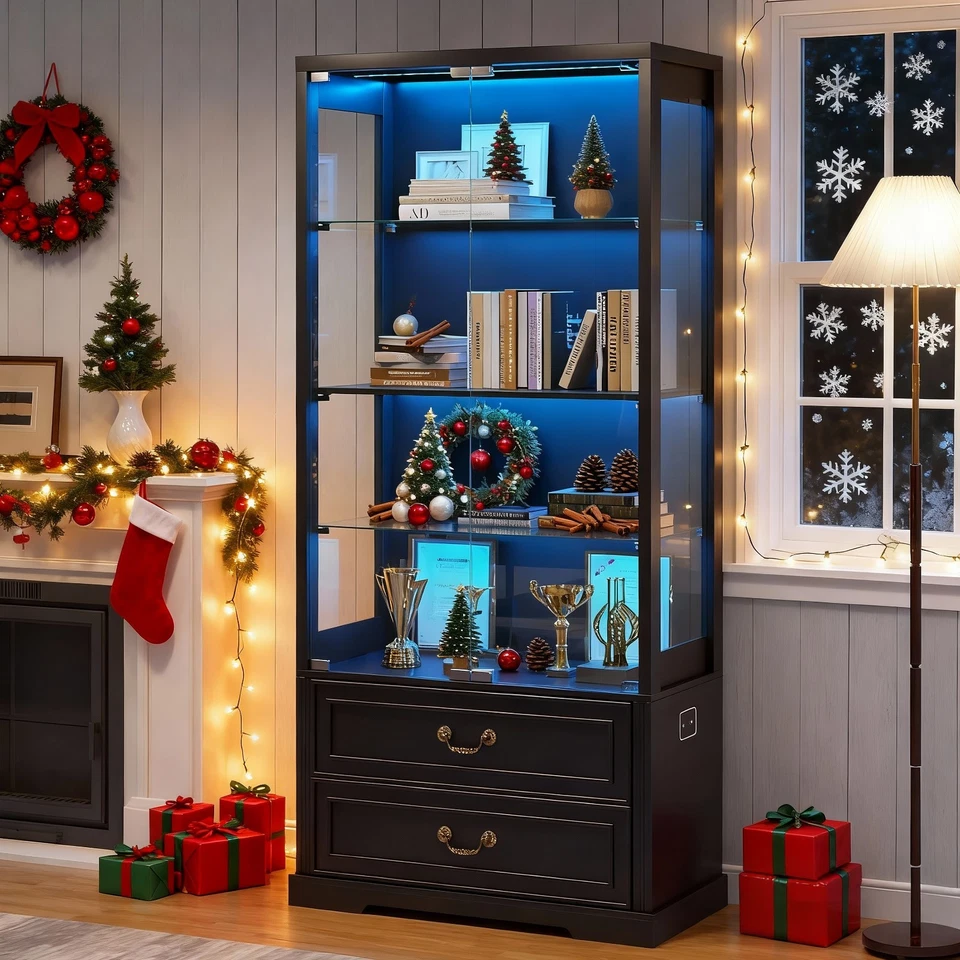 Vitrina de Cristal con Puertas, Librería 67" de Alto con Altura de Cristal Ajustable Foto 1 de 1