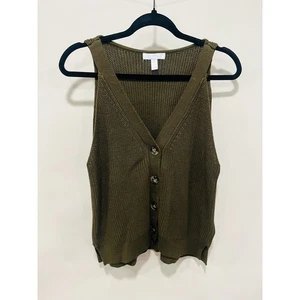 H&M maglia canotta top bottoni davanti verde oliva maglione smanicato donna grande - Foto 1 di 5