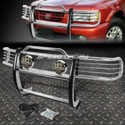 CHROME BRUSH GRILL GUARD+ROUND SMOKE FOG LIGHT FOR 98-02 PASSPORT/RODEO SPORT - Image 1 of 4