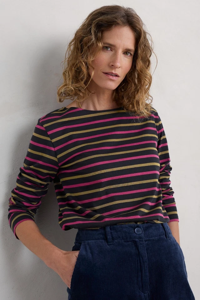 Seasalt Women's Regular Sailor Shirt Jersey Duet Breton Onyx Rich Olive - Image 1 of 4