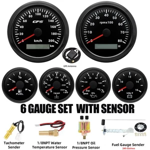 6 Gauge Set With Sender 85MM GPS Speedometer 0-200Km/H with Tachometer 0-8000RPM - Picture 1 of 21