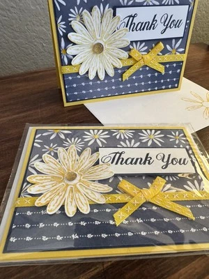 Handmade Daisy “Thank You” Card – Navy and Yellow Floral Design - Image 1 of 4