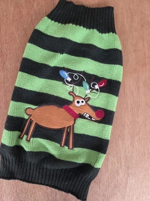 Suéter Verde Navidad Goofy Reno Sonriente XS, S ** Venta Beneficios Rescate Perro Foto 1 de 4