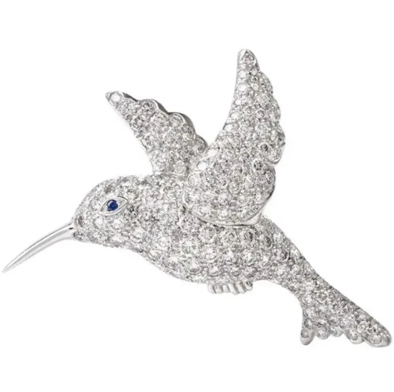 Broche broche colibrí diamante simulado corte redondo de 3,30 quilates chapado en oro blanco de 14 k Foto 1 de 4