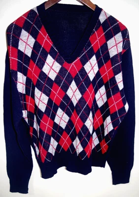 R5 - NWOT Vintage Men’s Argyle Sweater Pullover XL Unisex V Neck Preppy USA made - Image 1 of 4