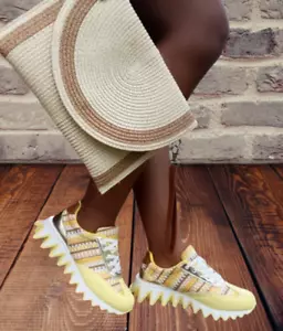 Damen Low Top gerillte Sneaker Sohle mit Kontrast Akzent, Freizeit Schnürschuh A - Bild 1 von 42