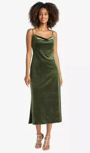 Dessy LB020..Cowl-Neck Convertible Velvet Midi Slip Dress..Olive Green..Size L - Picture 1 of 6