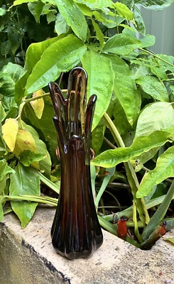 Vintage Swung Glass Vase 5 Finger Deep Purple 23cm Hand Blown Mid Century Modern - image 1 of 4