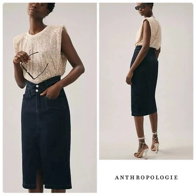 Anthropologie Pilcro Double-Waist Denim Midi Skirt Size 12 NWT - Image 1 of 4