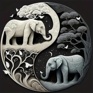 5D Diamond Painting Kit 20X20cm Yen Yang Elephants - Rhinestones - Picture 1 of 3