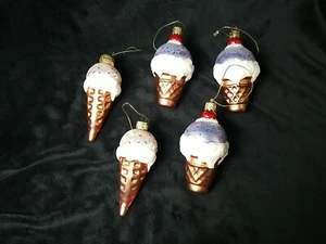 Vintage Lao Mai Ice Cream Cone Glass Christmas Ornament Lot -4. 5"T - Picture 1 of 9