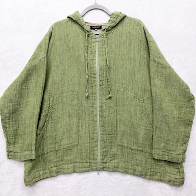 Eskandar Crinkle Linen Hooded Zip Tunic Hoodie Women’s Size 1 Moss Green - Image 1 of 4
