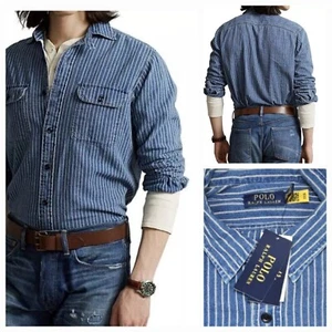 Polo Ralph Lauren Men’s Big Tall Classic Fit Denim Blue Striped Work Shirt New - Picture 1 of 5