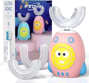 Kids U Shaped Sonic Electric Toothbrush - Pink Astronaut Cartoon Sponge - USA - - Picture 1 of 6