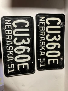 1951 NEBRASKA License Plate Plates PAIR / SET Cumming County CU360E - Picture 1 of 2