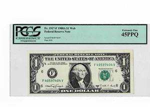 1988A $1 Federal Reserve 'WEB' Note Fr.1917-F---Run7 combo 9/8- PCGS 45 PPQ! - Picture 1 of 2