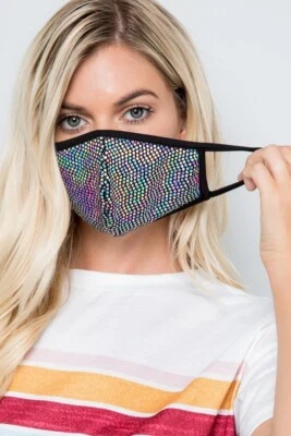 NUEVO Hecho en EE. UU. UNISEX DISCO PLATA LENTEJUELAS BLING MODA MÁSCARA FACIAL FILTRO BOLSILLO Foto 1 de 3