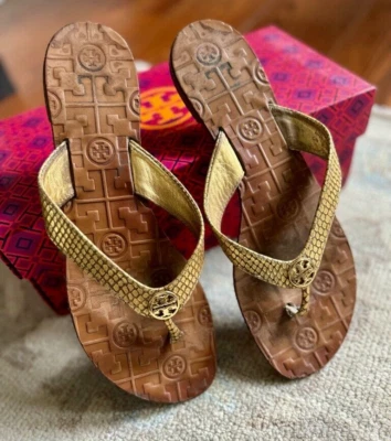 Sandalias Tory Burch Gold Thora 2 metálicas con estampado de serpiente caídas para mujer 10 $135 Foto 1 de 4