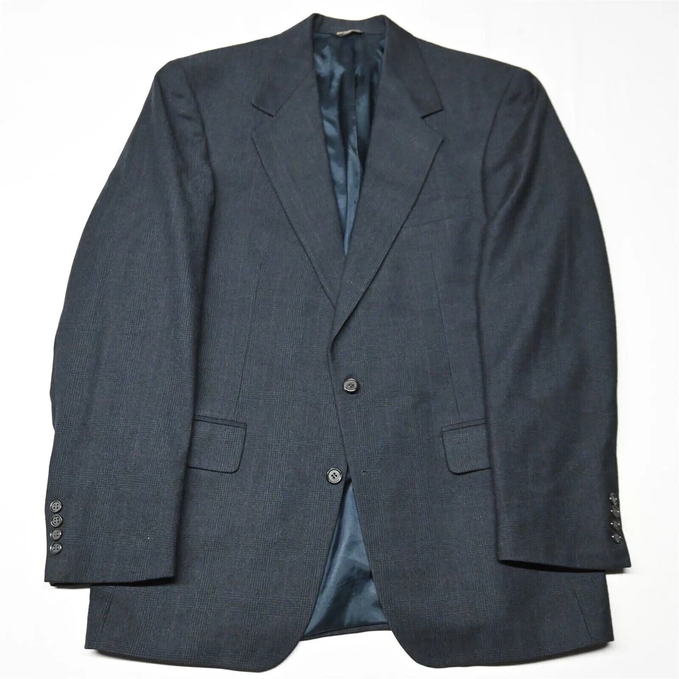 Vtg Bill Blass 42L Navy Glenn Check Flannel Mens Suit Jacket Sport Coat Blazer - Image 1 of 4