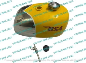 BSA B25 B40 B44 C15 Victor Enduro Trials Steel Chrome & Yellow Tank +cap/FIT FOR - Picture 1 of 8