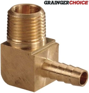 1/4" Hose Barb x 1/4" Male NPT Brass 90° Elbow 6AFG8 GRAINGER CHOICE BRAND NEW! - Picture 1 of 4