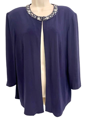 Alex Evening Women’s Jacket Jeweled Navy Blue 3/4 Sleeve Special Event Glam - Image 1 of 4