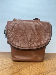 Vintage Renato Angi Brown Italian Leather bag Purse Crossbody Folding Zipper Vtg - Picture 1 of 16