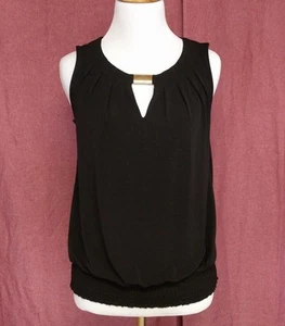 Alfani Black Tank Top Womens Petite Size PP Gold Tone Metal Accent - Picture 1 of 7