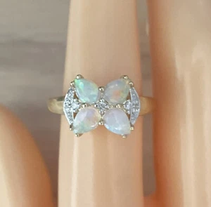 9ct Yellow Gold Opal & Diamond Cluster Ring, UK size N 1/2, EU size 54 - Picture 1 of 5