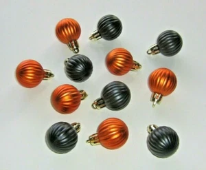 Orange & Black Pumpkin Halloween Mini Ornaments 12 Balls Non Shatter 7/8" 27mm - Picture 1 of 4