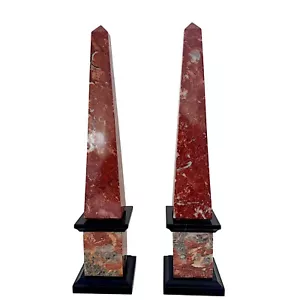 Paire d'obélisques EN marbre rouge France et noir Belgique art maison design H - Photo 1 sur 4