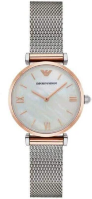 emporio armani ar2067 gianni t-bar mother of pearl rose gold mesh ladies watch - Image 1 of 4