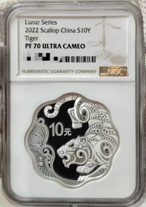 NGC PF 70 ULTRA CAMEO 2022 Scallop China S10Y Tiger Lunar Series Coin - Picture 1 of 2