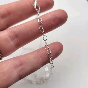 Delicate Heart Link Chain Necklace - Sterling Silver - Outline Open, 18" - Picture 1 of 4