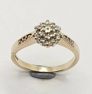 Pinky Ring 9ct Diamond Cluster Flower Yellow Gold Ring Small Size J 1/2 Hallmark - Picture 1 of 8