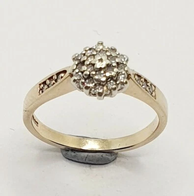 Pinky Ring 9ct Diamond Cluster Flower Yellow Gold Ring Small Size J 1/2 Hallmark - Image 1 of 4
